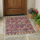 3' X 5' Eggplant And Blue Geometric Washable Indoor Outdoor Area Rug