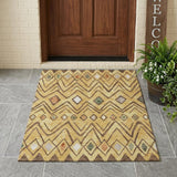 3' X 5' Gold And Green Geometric Washable Indoor Outdoor Area Rug