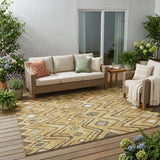 5' X 8' Gold And Green Geometric Washable Indoor Outdoor Area Rug