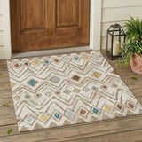 3' X 5' Ivory And Brown Geometric Washable Indoor Outdoor Area Rug