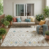 5' X 8' Ivory And Brown Geometric Washable Indoor Outdoor Area Rug