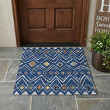 3' X 5' Navy Blue And Blue Geometric Washable Indoor Outdoor Area Rug