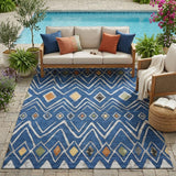 5' X 8' Navy Blue And Blue Geometric Washable Indoor Outdoor Area Rug