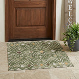 3' X 5' Olive Green And Brown Geometric Washable Indoor Outdoor Area Rug