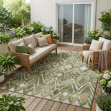 5' X 8' Olive Green And Brown Geometric Washable Indoor Outdoor Area Rug