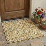 3' X 5' Wheat And Brown Geometric Washable Indoor Outdoor Area Rug