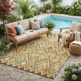 5' X 8' Wheat And Brown Geometric Washable Indoor Outdoor Area Rug