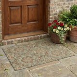 3' X 5' Green And Linen Floral Washable Indoor Outdoor Area Rug