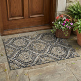 3' X 5' Black And Blue Floral Washable Indoor Outdoor Area Rug