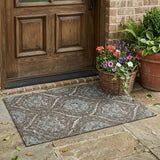 3' X 5' Chocolate And Silver Floral Washable Indoor Outdoor Area Rug