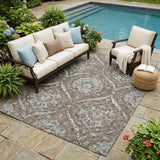 5' X 8' Chocolate And Silver Floral Washable Indoor Outdoor Area Rug