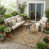 5' X 8' Copper And Gold Floral Washable Indoor Outdoor Area Rug
