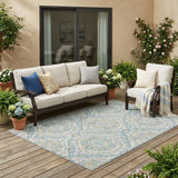 5' X 8' Ivory And Gray Floral Washable Indoor Outdoor Area Rug