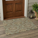 3' X 5' Olive Green And Granite Gray Floral Washable Indoor Outdoor Area Rug