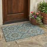 3' X 5' Teal Blue And Blue Floral Washable Indoor Outdoor Area Rug