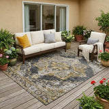 5' X 8' Black And Granite Gray Oriental Washable Indoor Outdoor Area Rug