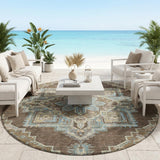 8' Chocolate And Coffee Round Oriental Washable Indoor Outdoor Area Rug