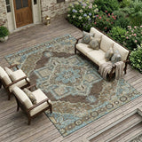 8' X 10' Chocolate And Coffee Oriental Washable Indoor Outdoor Area Rug