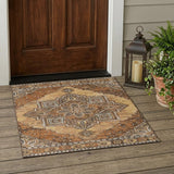 3' X 5' Copper And Beige Oriental Washable Indoor Outdoor Area Rug