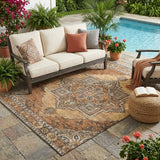 5' X 8' Copper And Beige Oriental Washable Indoor Outdoor Area Rug