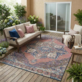 5' X 8' Merlot And Gold Oriental Washable Indoor Outdoor Area Rug