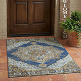3' X 5' Navy Blue And Linen Oriental Washable Indoor Outdoor Area Rug