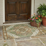 3' X 5' Olive Green And Blue Oriental Washable Indoor Outdoor Area Rug