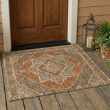 3' X 5' Orange And Aqua Oriental Washable Indoor Outdoor Area Rug
