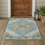 3' X 5' Teal Blue And Graphite Oriental Washable Indoor Outdoor Area Rug
