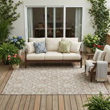 5' X 8' Beige And Khaki Oriental Washable Indoor Outdoor Area Rug