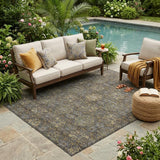 5' X 8' Black And Brown Oriental Washable Indoor Outdoor Area Rug