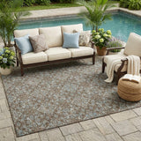 5' X 8' Chocolate And Pearl Oriental Washable Indoor Outdoor Area Rug