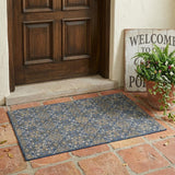 3' X 5' Navy Blue And Silver Oriental Washable Indoor Outdoor Area Rug