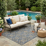 5' X 8' Navy Blue And Silver Oriental Washable Indoor Outdoor Area Rug
