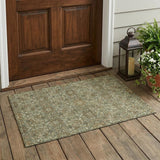 3' X 5' Olive Green And Ivory Oriental Washable Indoor Outdoor Area Rug