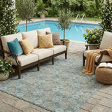 5' X 8' Teal Blue And Blue Oriental Washable Indoor Outdoor Area Rug