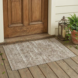 3' X 5' Beige And Brown Floral Washable Indoor Outdoor Area Rug