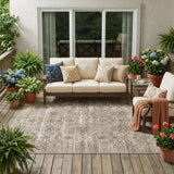 5' X 8' Beige And Brown Floral Washable Indoor Outdoor Area Rug