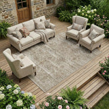 8' X 10' Beige And Brown Floral Washable Indoor Outdoor Area Rug