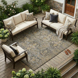 8' X 10' Black And Coffee Floral Washable Indoor Outdoor Area Rug
