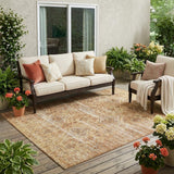5' X 8' Copper And Purple Floral Washable Indoor Outdoor Area Rug