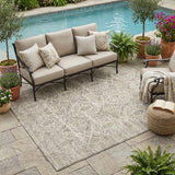 5' X 8' Ivory And Linen Floral Washable Indoor Outdoor Area Rug