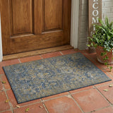 3' X 5' Navy Blue And Blue Floral Washable Indoor Outdoor Area Rug