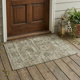 3' X 5' Olive Green And Green Floral Washable Indoor Outdoor Area Rug