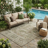 5' X 8' Olive Green And Green Floral Washable Indoor Outdoor Area Rug