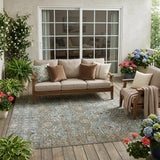 5' X 8' Teal Blue And Blue Floral Washable Indoor Outdoor Area Rug