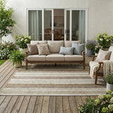 5' X 8' Beige And Graphite Striped Washable Indoor Outdoor Area Rug