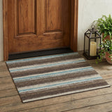 3' X 5' Brown And Beige Striped Washable Indoor Outdoor Area Rug
