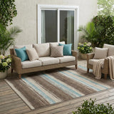 5' X 8' Brown And Beige Striped Washable Indoor Outdoor Area Rug