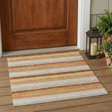 3' X 5' Copper And Purple Striped Washable Indoor Outdoor Area Rug